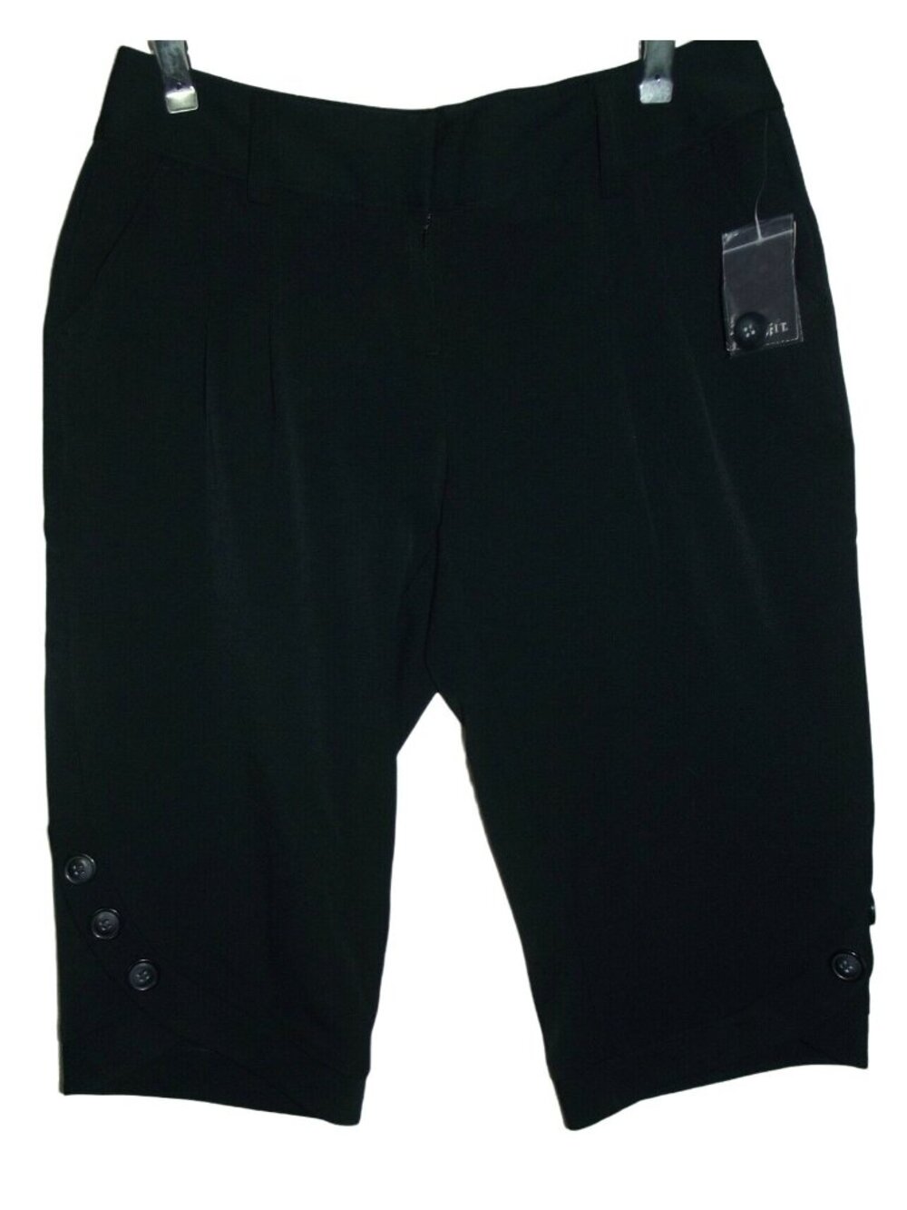Mixit Bermuda Shorts Womens Size 4 Solid Black pleated buttons polyester stretch